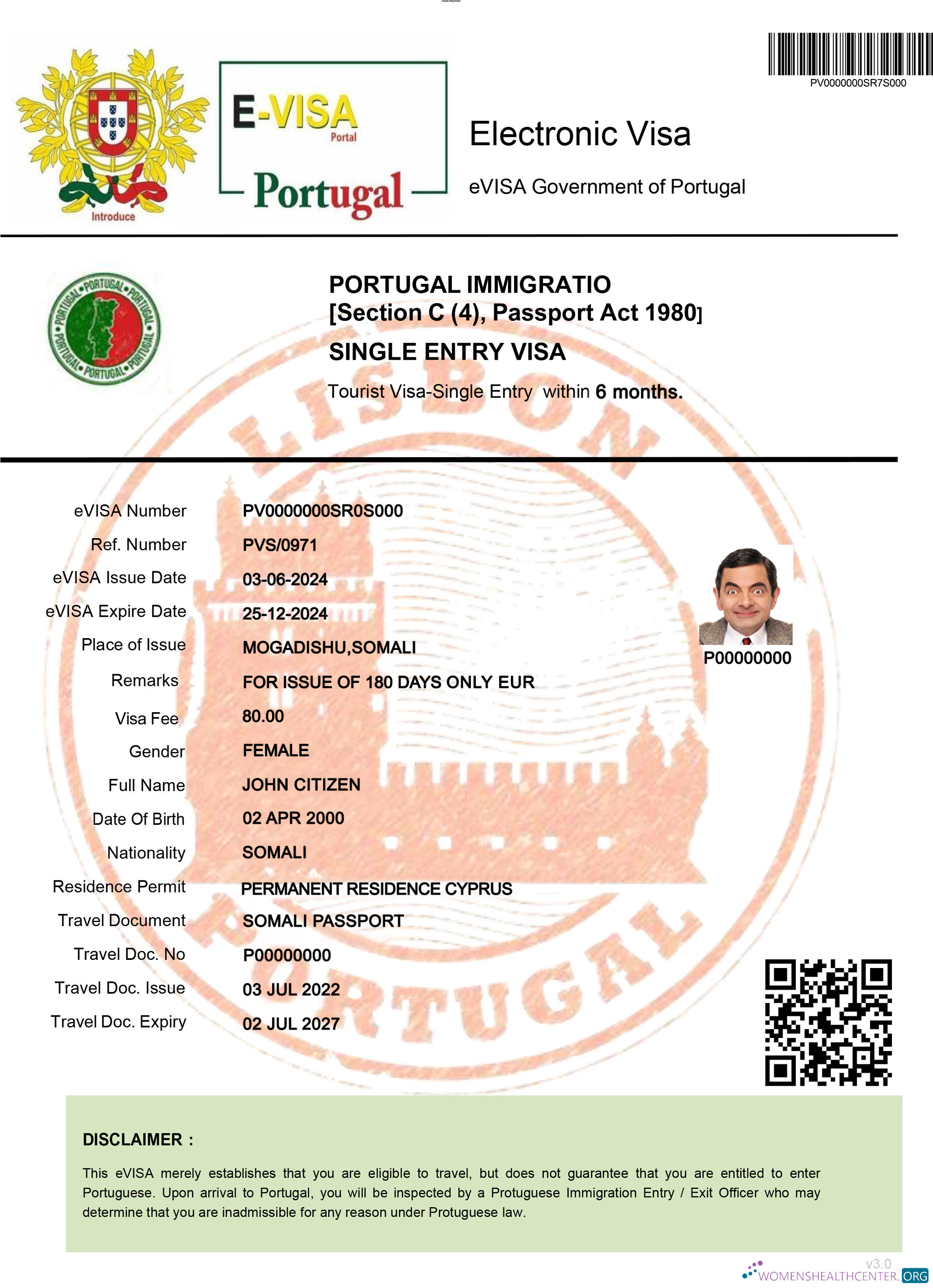 Download Portugal electronic visa Photoshop template